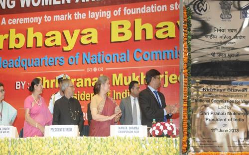NCW organized a ceremony to mark the laying of foundation stone of “Nirbahaya Bhawan” permanent headquarters of the Commission by Shree Pranab Mukharjee, Honrable President of India