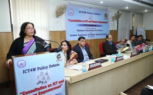 Smt. Lalitha Kumaramangalam, Hon’ble Chairperson, NCW addressing the gathering during the consultation held at IIPA.