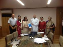 Dr Charu WaliKhanna, Member, NCW presented the Report of the Expert Committee on Gender and Education to the Honourable Minister for HRD Sri M M Pallam Raju in his office in Shastri Bhawan