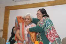 Smt. Lalitha Kumaramangalam, Hon’ble Chairperson, NCW honored social activist Smt. Janak Palta with shawl and shriphal